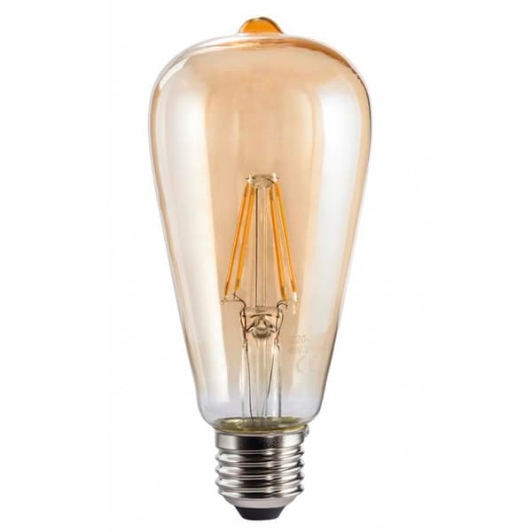 Ampullfilament LED, E27, 400lm ersättning 35W, vintage-lampa, amber, vit glas.