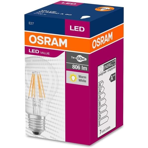 LED Värde CL A Fil 60 icke-Dim 7W/827 E27