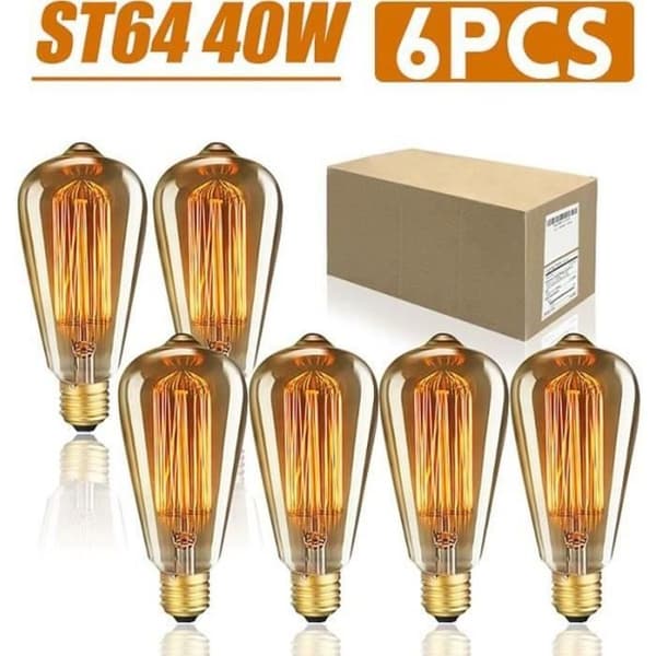Edison glödlampa x6 - TEMPSA ST64 Vintage - 150 Lm - E27 - AC220V - 40W - Varmvit