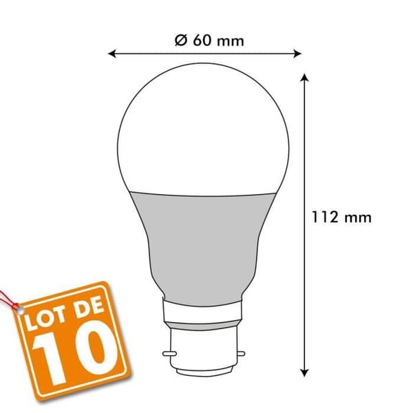 Set med 10 LED-lampor B22 9W eq 60W 806Lm (Cool white 6000K)