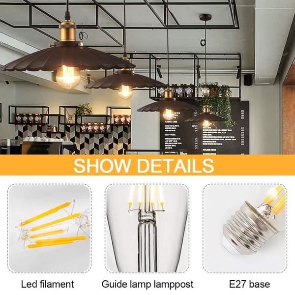 E27 Vintage Glödlampor, 6 LED Edison Glödlampor E27 ST64 Dekorativa Lampor Retro Edison Glödlampor Varm Vit