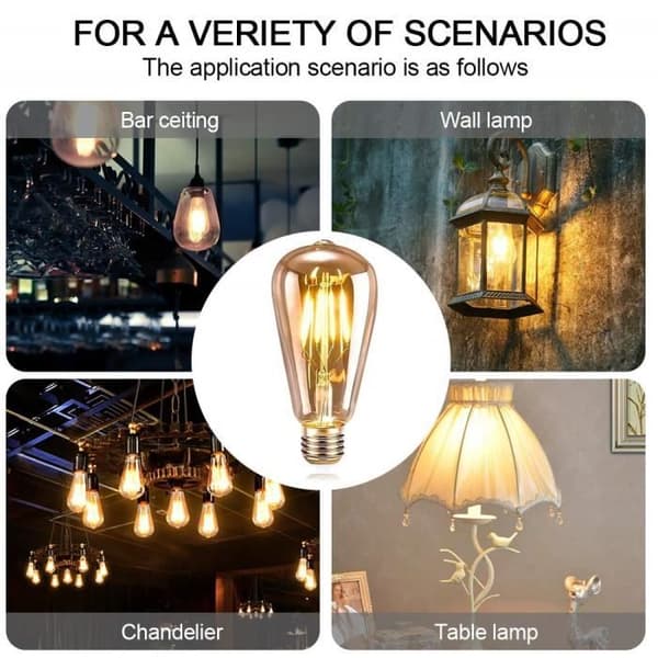 E27 Vintage Glödlampor, 6 LED Edison Glödlampor E27 ST64 Dekorativa Lampor Retro Edison Glödlampor Varm Vit