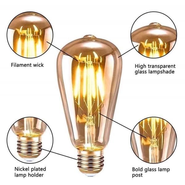 E27 Vintage Glödlampor, 6 LED Edison Glödlampor E27 ST64 Dekorativa Lampor Retro Edison Glödlampor Varm Vit