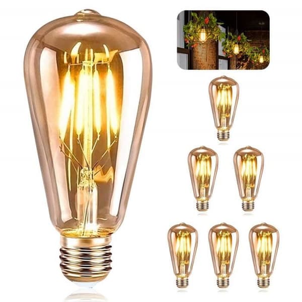 E27 Vintage Glödlampor, 6 LED Edison Glödlampor E27 ST64 Dekorativa Lampor Retro Edison Glödlampor Varm Vit