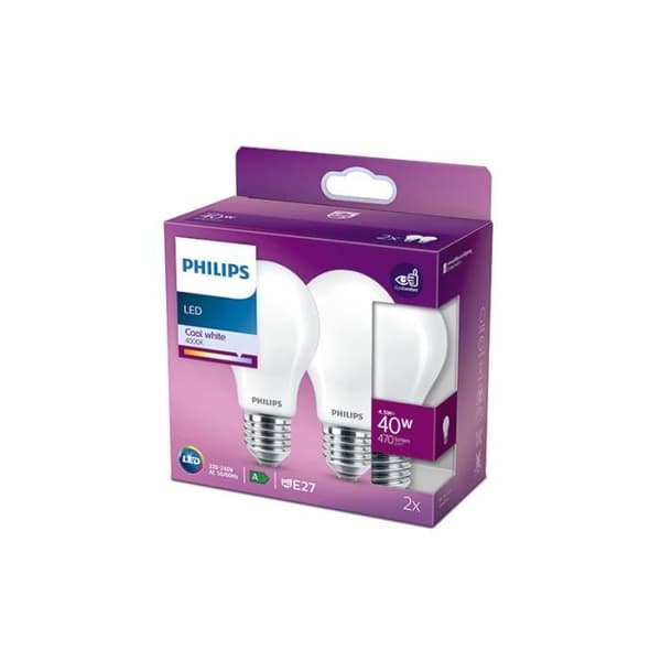 Pack 2 Philips LED-lampa E27 A60 4,5W 470Lm 4000K [PH-929001323657]
