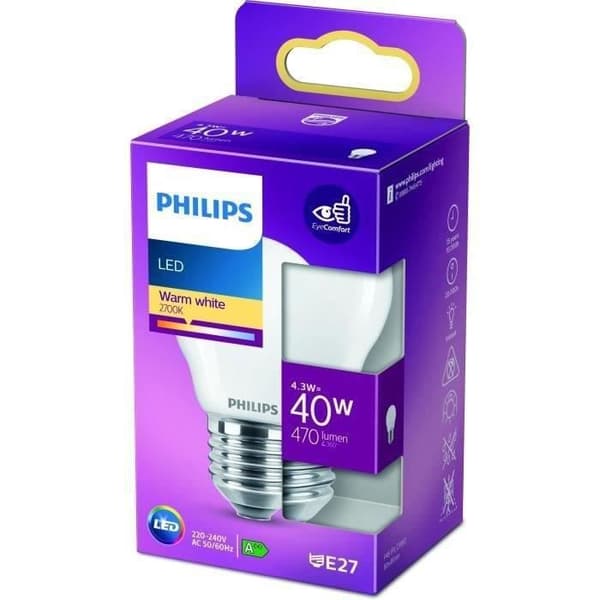 PHILIPS LED Classic 40W sfärisk E27 varmvit frostat, ej dimbar