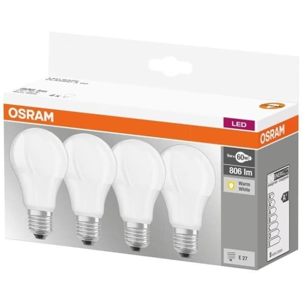 OSRAM LED standard frostad med kylare 8,5W=60W E27 varm - Paket om 4
