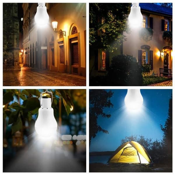 2st LED Solar Nödlampa Ljus Trädgårdslykta Solar Belysning med Krok Glödlampa Panel för camping, fiske, vandring