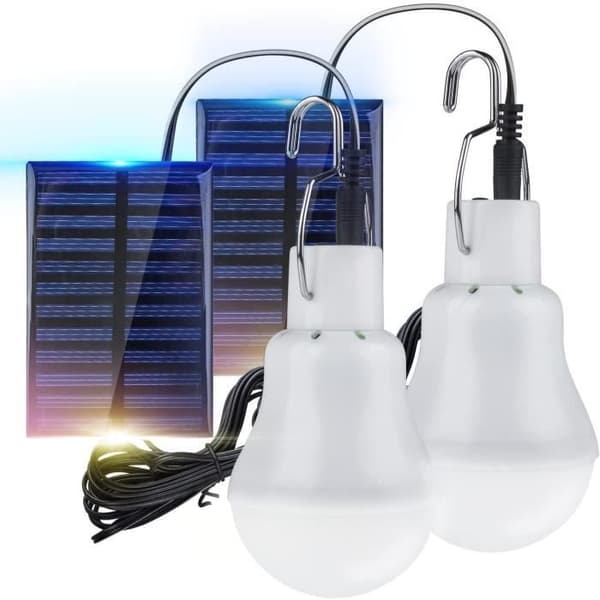 2st LED Solar Nödlampa Ljus Trädgårdslykta Solar Belysning med Krok Glödlampa Panel för camping, fiske, vandring