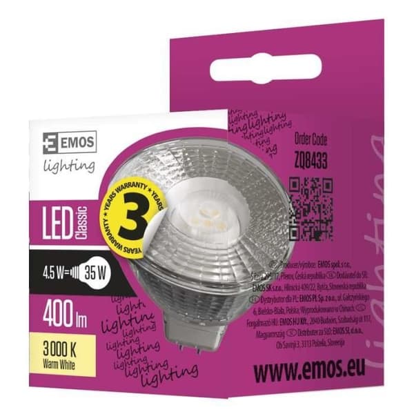 Emos ZQ8433, Varmvit, Transparent, A+, 12 V, 50 Hz