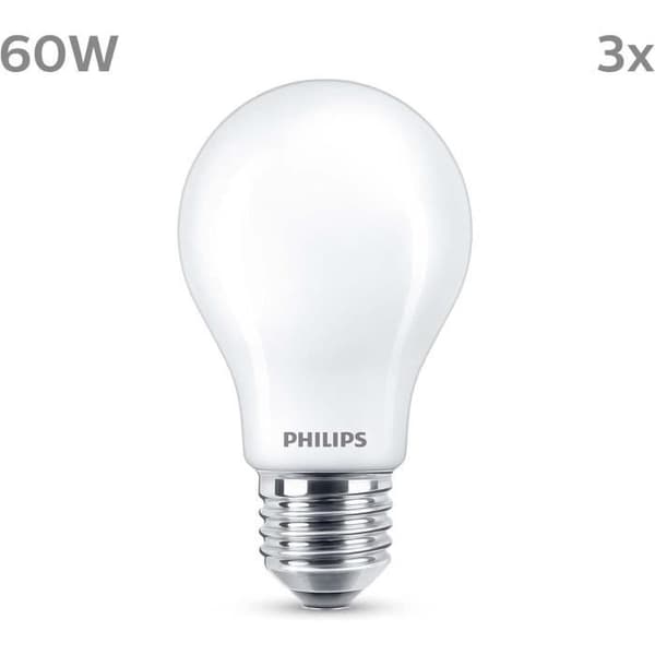LED-lampa - PHILIPS - Classic - 60 W - A60 E27 - Varmvit - Ej dimbar x 3