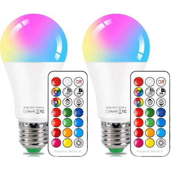 HYDONG Ampoule LED Färg E27 10W Färgväxling Dimbar LED-lampor 12 färgval, 21 nyckel Fjärrkontroll (2-pack)
