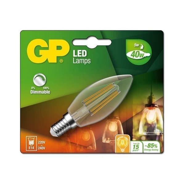 GP LED-lampa form: ljus klar finish E14 5 W (40 W motsvarande) klass A+ varmvitt ljus 2700 K