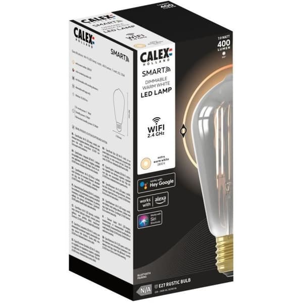 E27 LED-lampa - CALEX - SMART ST64 - Rak glödtråd - 7 W - 400 lm - 1800 K - Dimbar - Smokey