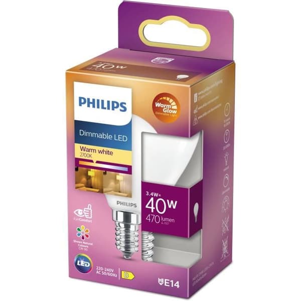 PHILIPS LED Spherical Ampoule E14 - 40W Varm Vit Matt - Dimmer Kompatibel - Glas