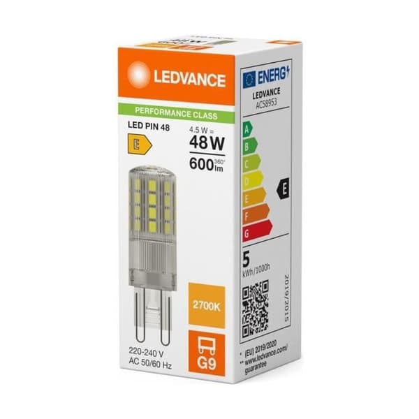 Ampoule LED G9 Klar 4.5W 600lm - 827 Mycket Varm Vit | Motsvarar 48W - LEDVANCE