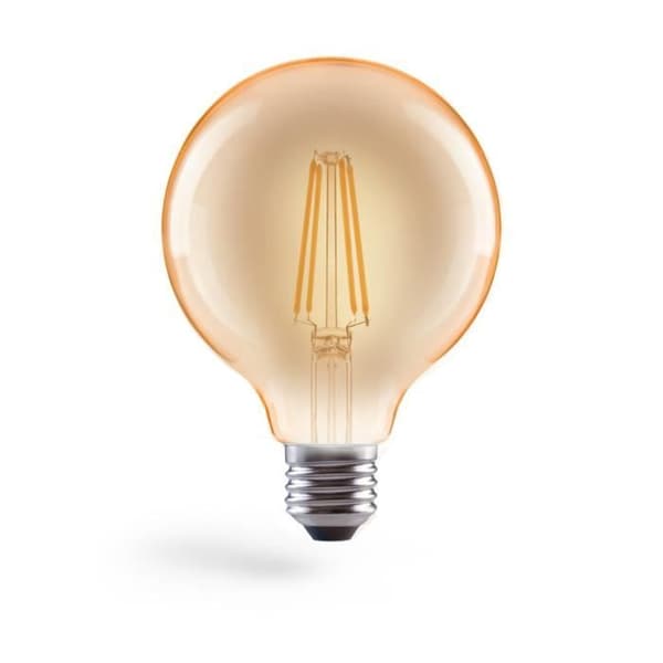 Amp. fil. LED, E27, 650lm 8W, vintage Globe 125, justerbar intensitet, vit klart