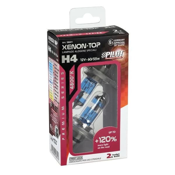 Ampull halogen Pilot Xenon Top+120% ljus H4 60/55W 12V P43t 2 stycken 58601