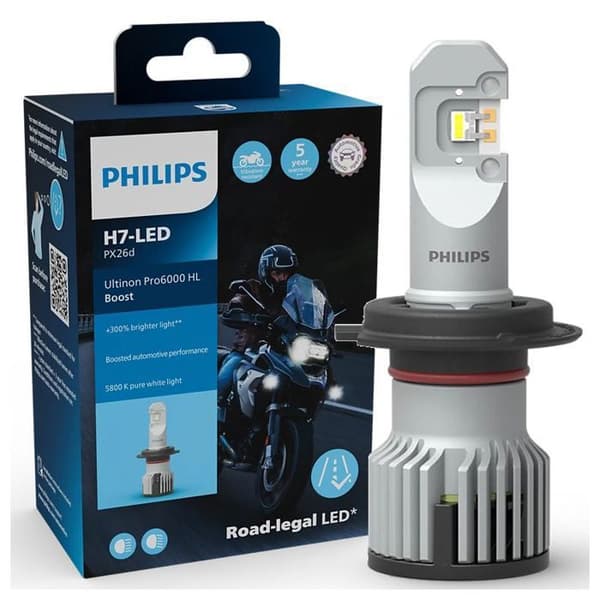 Godkänd LED-lampa* H7 BOOST Pro6000 Ultinon Philips 11972U60BX1 5800K +300% för motorcykel