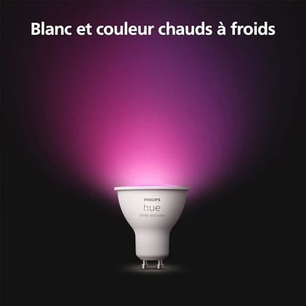 Ampull kopplad - PHILIPS HUE - GU10 - Vitt och färgat ljus - Bluetooth-kompatibel - Röststyrning