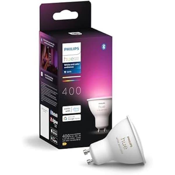 Ampull kopplad - PHILIPS HUE - GU10 - Vitt och färgat ljus - Bluetooth-kompatibel - Röststyrning