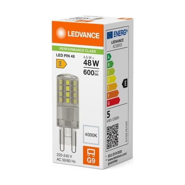 Ampull LED G9 Klar 4.5W 600lm - 840 Kallvit | Motsvarar 48W - LEDVANCE