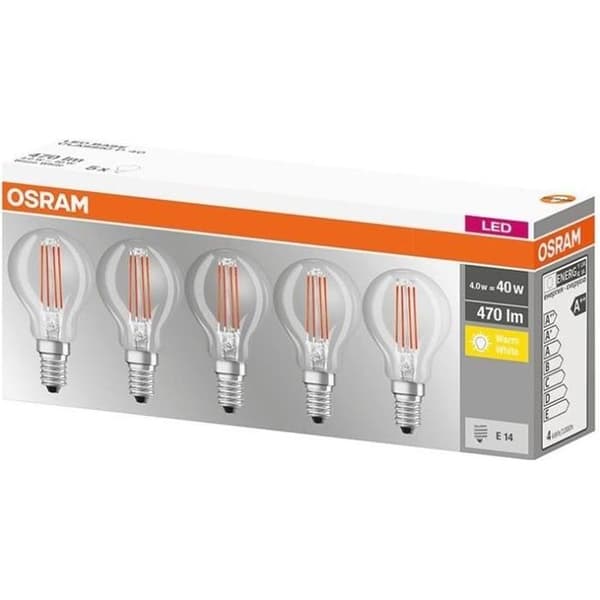 Led sfärisk filament 4W E14 varmvit låda med 5 st
