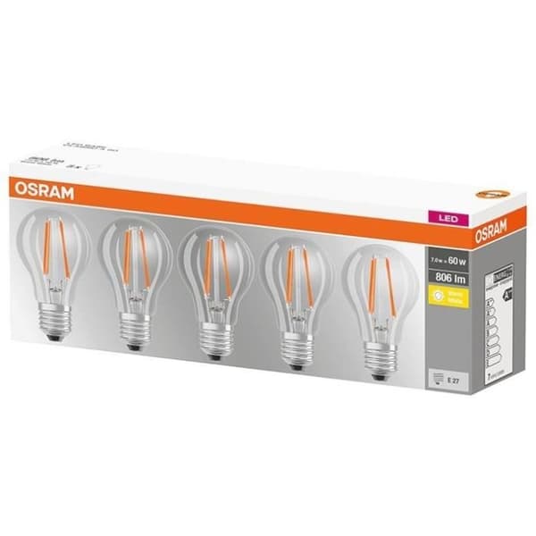 Led standard klar filament 7W E27 varmvit låda med 5 st