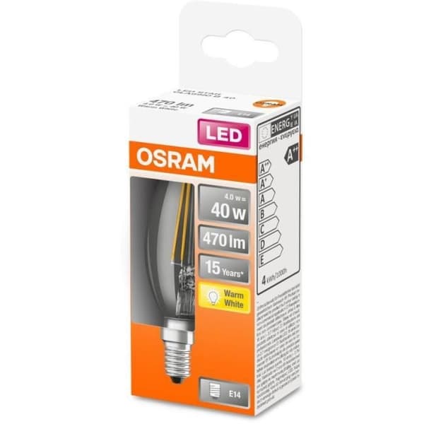 OSRAM LED-lampa Flame clear filament 4W=40 E14 varm