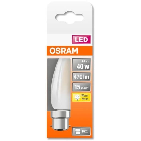 OSRAM LED-lampa Flame frostat glas 4W=40 B22 varm