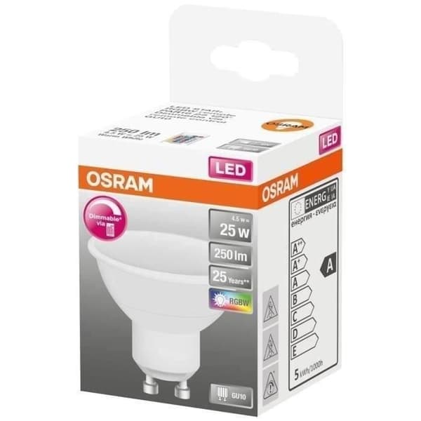OSRAM Spot LED RGBW variabel + fjärrkontroll 4,5W GU10 250lm 2700K varm - Förpackning av 1