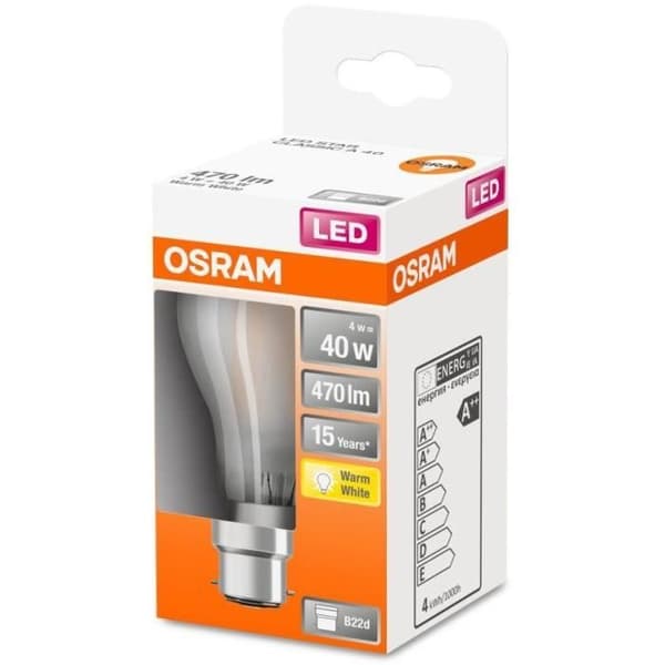 OSRAM LED-lampa Standard frostat glas 4W=40 B22 varm