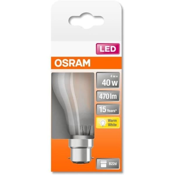OSRAM LED-lampa Standard frostat glas 4W=40 B22 varm