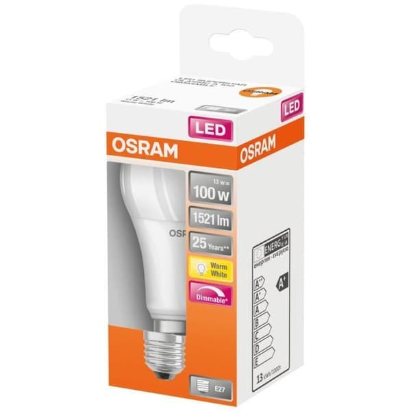 OSRAM Standard LED-lampa frostad dimbar kylare 13W E27 1521lm - Varmvit