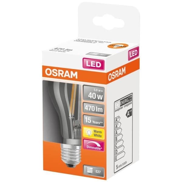 OSRAM - dimbar standard glödlampa. 5W E27 470lm 2700K