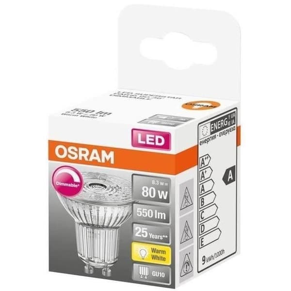 OSRAM Spot par16 LED 36 variabelt glas 8,3W GU10 550lm 2700K varm - Box med 1