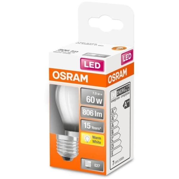 OSRAM Sfärisk LED-lampa frostat glas 7W=60 E27 varm