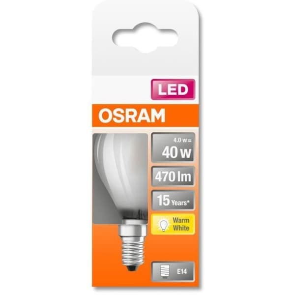 OSRAM Sfärisk LED-lampa frostat glas 4W=40 E14 varm