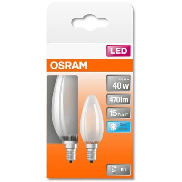 OSRAM BTE2 LED-lampa Flame frostat glas 4W=40 E14 kall