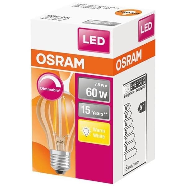 OSRAM Klar standard LED-lampa 75W60 E27 dimbar glödtråd - Varmvit