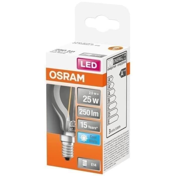 OSRAM - Klar sfärisk LED-tråd 2,5W E14 250lm 4000K kall