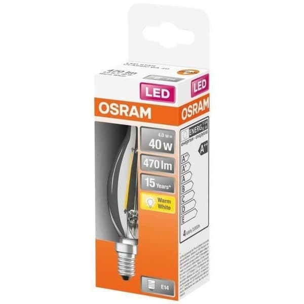 OSRAM LED-lampa flame gale clear filament 4W E14 - Varmvit