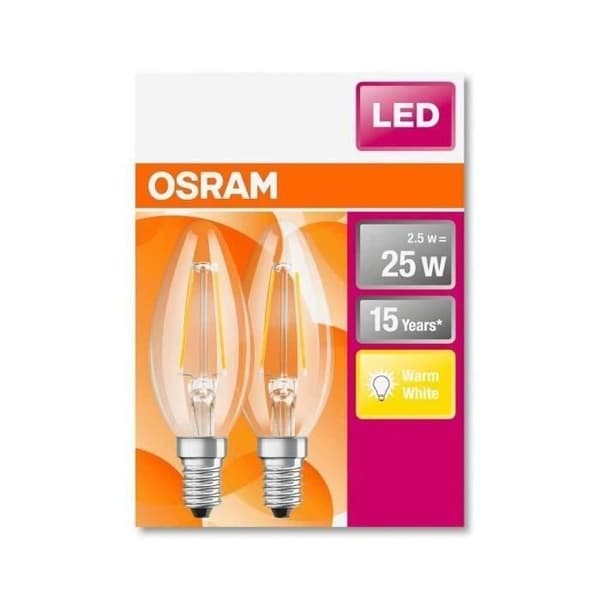 OSRAM - Box med 2 LED flame klarglas 2,5W E14 250lm 2700K varm