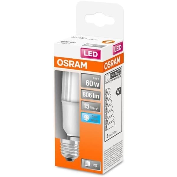 OSRAM Frostad LED Stick-lampa med kylfläns 8W=60 E27 kall
