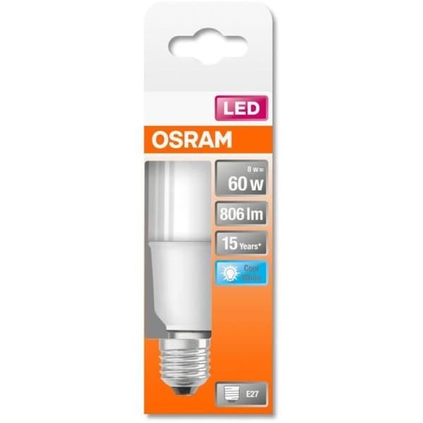OSRAM Frostad LED Stick-lampa med kylfläns 8W=60 E27 kall