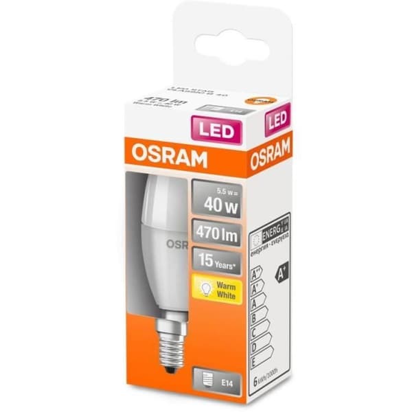OSRAM LED-lampa frostad låga med kylare 5,5W=40 E14 varm