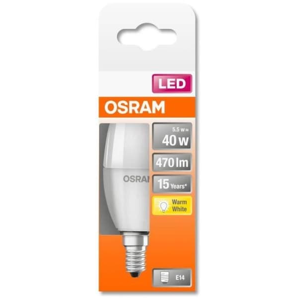 OSRAM LED-lampa frostad låga med kylare 5,5W=40 E14 varm