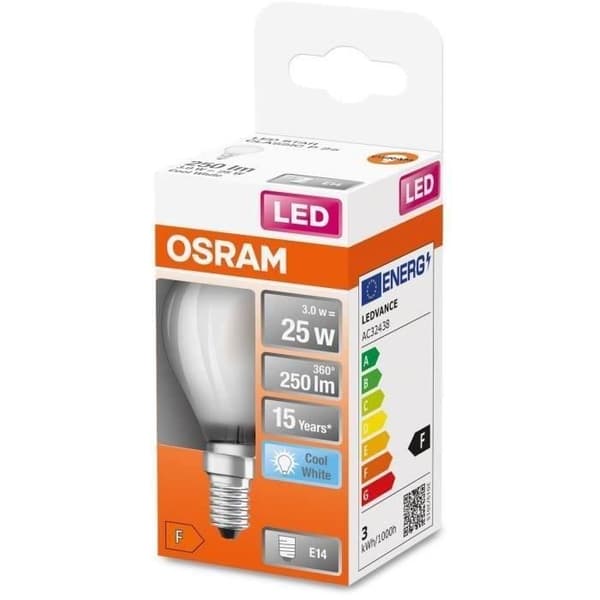 OSRAM - Sfäriskt LED frostat glas 2,5W E14 250lm 4000K kallt