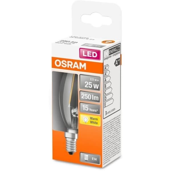 OSRAM LED-lampa Flame clear filament 2,5W=25 E14 varm