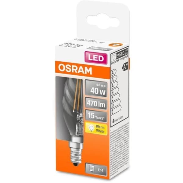OSRAM LED-lampa Flame tvinnad klar glödtråd 4W=40 E14 varm
